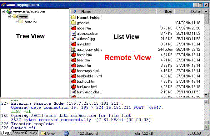 View of remote server window