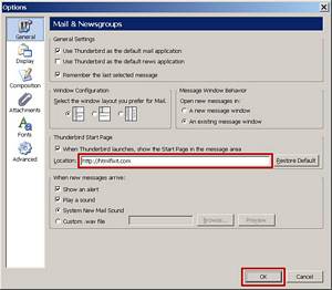 new start page in thunderbird